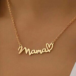 Gold mama Heart Pendant Chain Necklace - 17 inch - Mom, mommy, mama gift